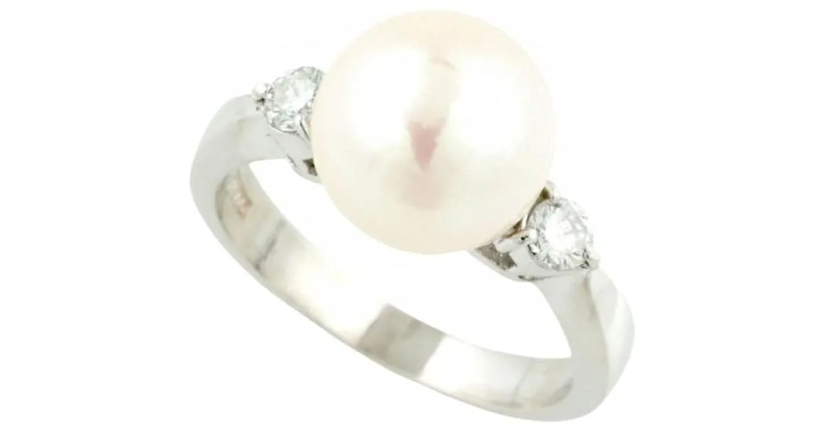 Otras joyas & Other Stories Anillo sin marca con perla cultivada de Akoya 9.4MM, 0.20CT Diamond, tamaño 10, en PT900 Platino