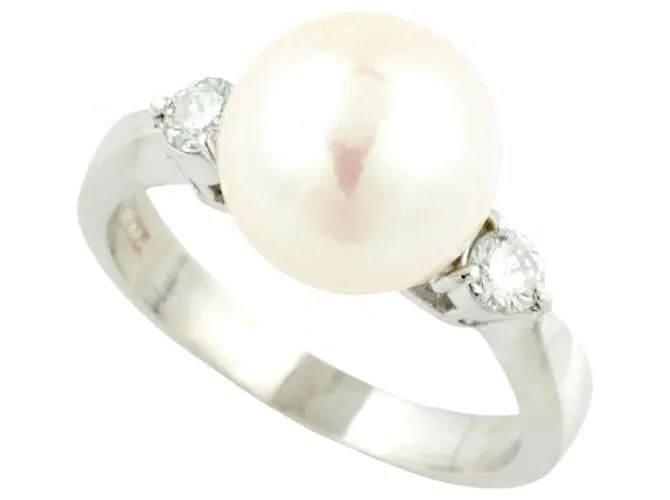 Otras joyas & Other Stories Anillo sin marca con perla cultivada de Akoya 9.4MM, 0.20CT Diamond, tamaño 10, en PT900 Platino