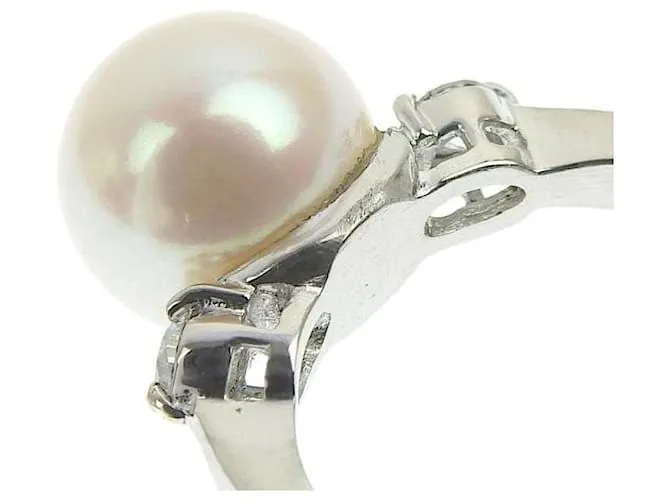 Otras joyas & Other Stories Anillo sin marca con perla cultivada de Akoya 9.4MM, 0.20CT Diamond, tamaño 10, en PT900 Platino